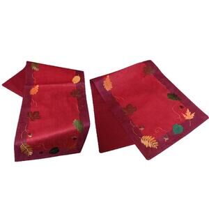 Autumn Harvest Set of 2 Kohl's Table Runner Microsuede Embroidered Leaves NEW